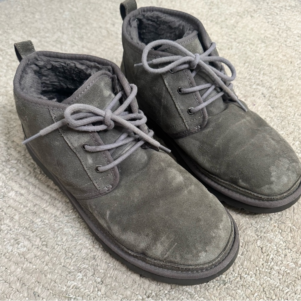 UGG Neumel Charcoal Grey Suede Sheepskin Chukka Ankle Boots Shoes Size US 12 Men